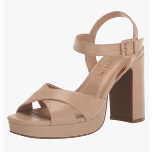 Anne Klein Women's Zena Heeled Sandal Nude color block heel size 9.5 New